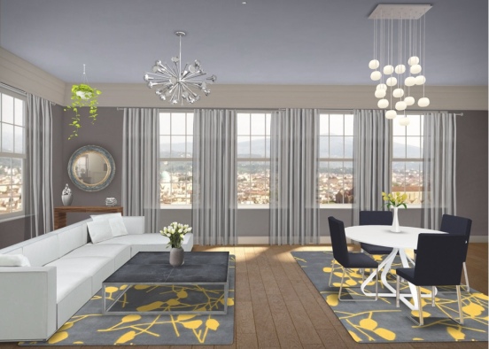 casual and modern family room Design Rendering