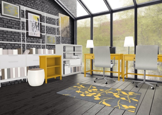 #dream. office #beauty of yellow and white!!:) Design Rendering