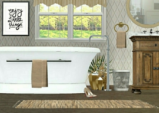 Elegant Bathroom with pops of gold! Design Rendering