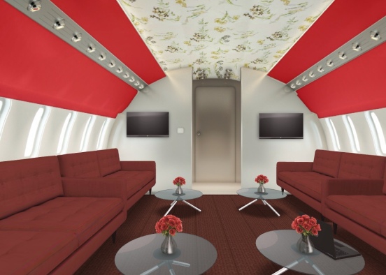 Red interior private jet Design Rendering