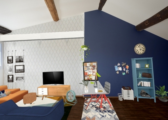 Office + TV room Design Rendering
