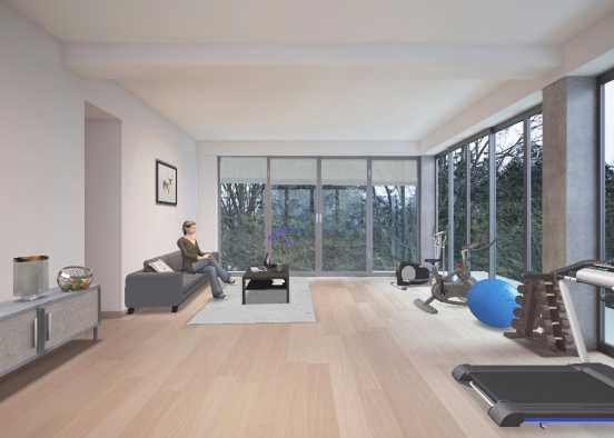 Living room + gym Design Rendering
