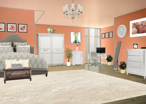 Peach & White Bedroom Design Rendering