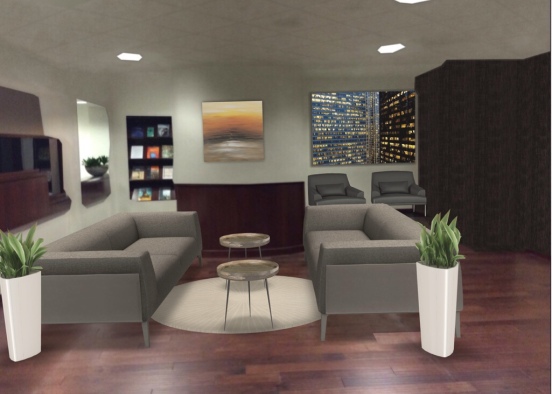 Lobby with couches and round rug Design Rendering