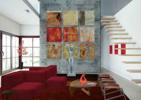 Red-living-room Design Rendering