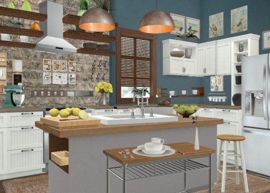 My white and blue kitchen Design Rendering