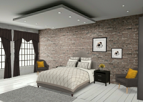 yellow/grey bedroom Design Rendering