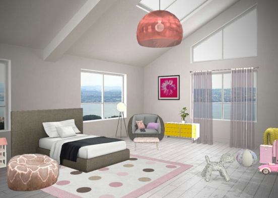 Pink and yellow girl kid's room Design Rendering