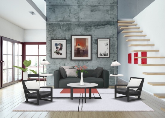 Modern Living Black, white, red Design Rendering