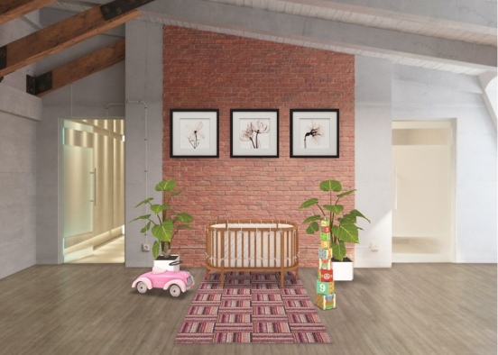 Cute pink baby room Design Rendering