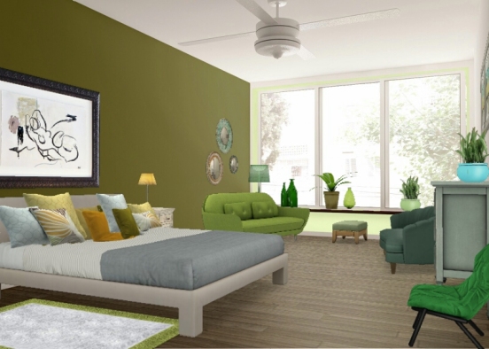 Green bedroom  Design Rendering