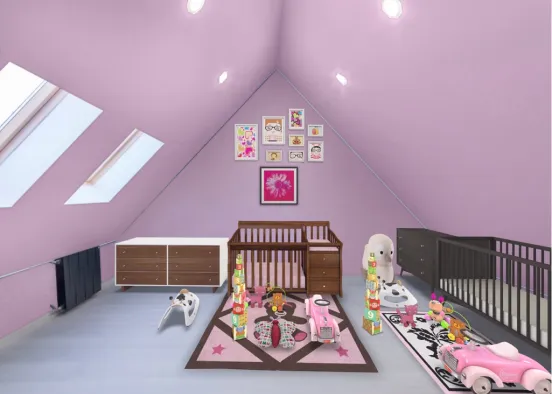 small twin baby girls room Design Rendering