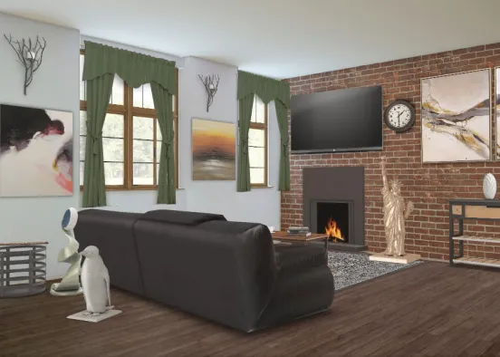 Stylish Brick Living Room Design Rendering