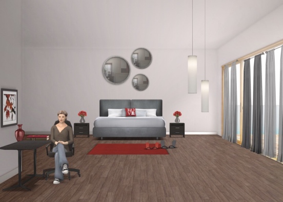 Grey red room Design Rendering