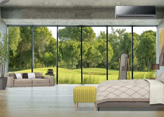 Modern cozy bedroom in countryside  Design Rendering
