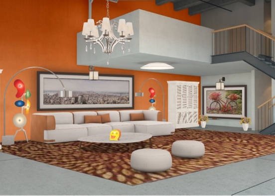 orange and white living room ..... Design Rendering