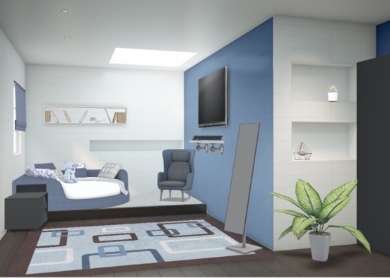 Jugendliche Jungs Zimmer in blau  Design Rendering