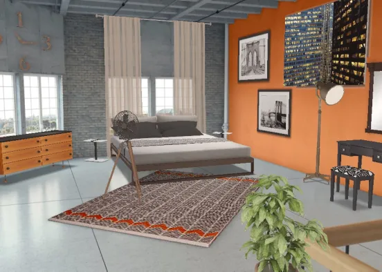 Industrial Living Part 2. The Bedroom at the top of the stairs Design Rendering