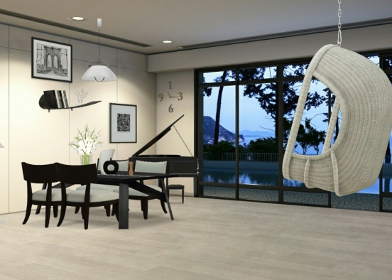 Black and white dining room  Design Rendering