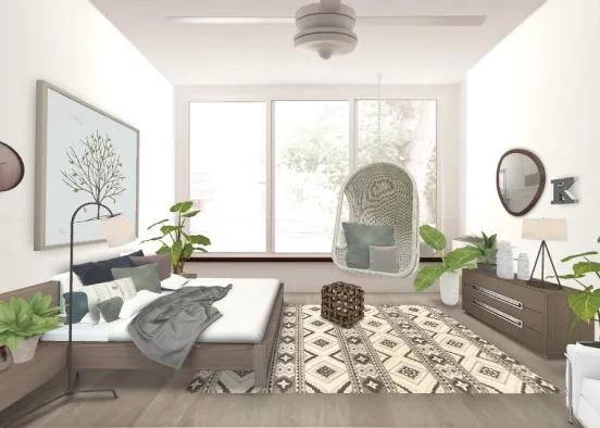 Neutral bedroom with plants Design Rendering