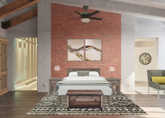 Neutral Rustic Master Bedroom Design Rendering
