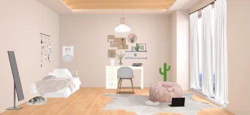 A perfect cozy teenage room for a person who loves cats and cactuses