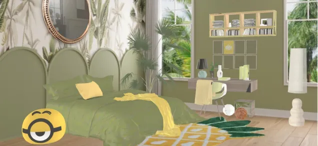 Green palm teenage bedroom