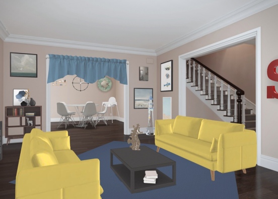 Living Room And Dining Room  Design Rendering