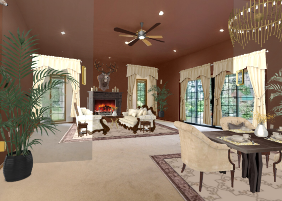 #royallivingn'diningroom#brown'cream Design Rendering