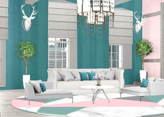 #whiteandtorquisewithalittlepink #livingroom Design Rendering