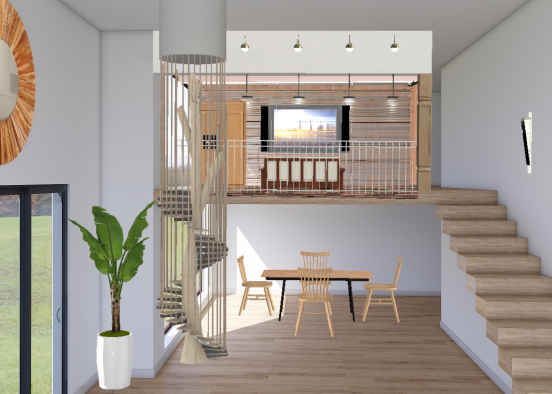 Wood Living Room Design Rendering