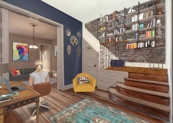 Holmead Pl - central foyer converted to library + office Design Rendering