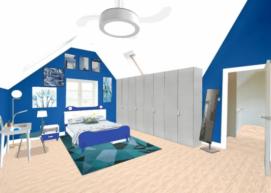 Camera da letto in blu Design Rendering