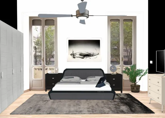Camera da letto in black and white  Design Rendering