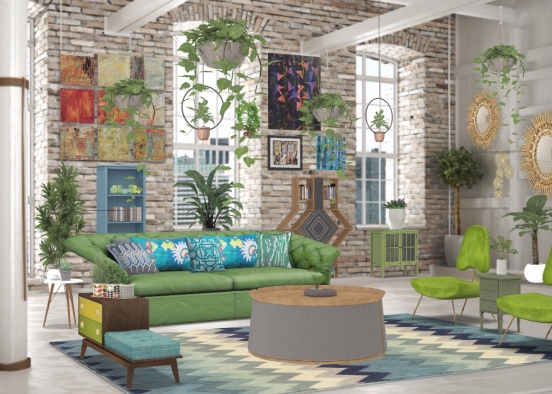 Bohemian Living Room Design Rendering