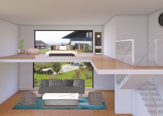 Two floor living room Design Rendering