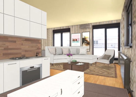 Kitchen And Living room Design Rendering
