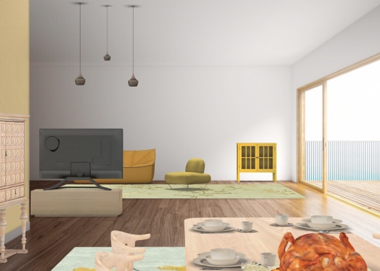 Yellow living room Design Rendering
