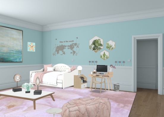Pink and Teal Teen Room Design Rendering