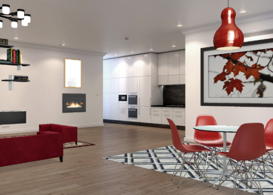 Living Room and open area Design Rendering