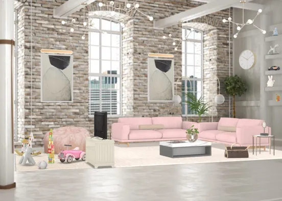 Livingroom with Play area Design Rendering