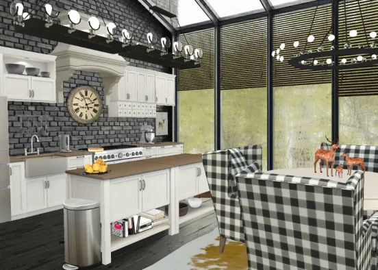 Modern Style Farmhouse Kitchen/Dinning Room Design Rendering