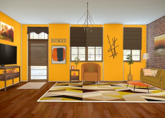 orange living room  Design Rendering