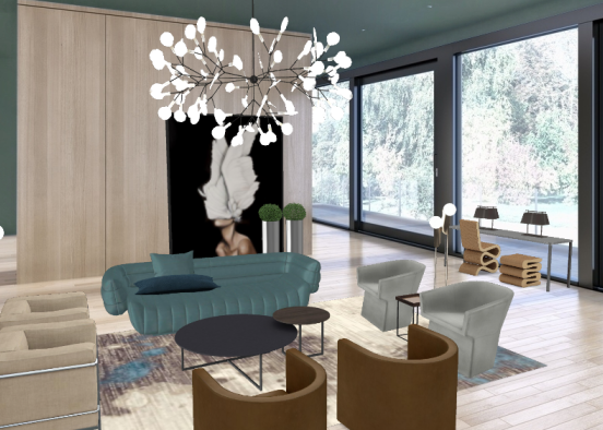 Blonde and blue living room Design Rendering