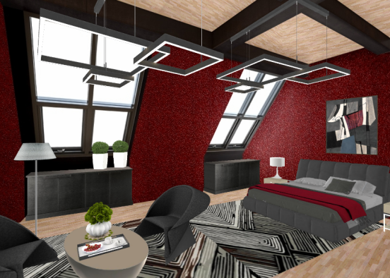 Red bedroom Design Rendering