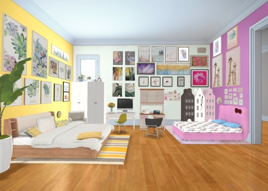 Siblings sharing a room, with different styles, but they really work together. Design Rendering