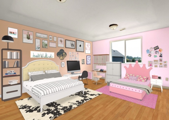 A room for two people, with different styles. cute and pretty, any girl is likely to love this. Design Rendering