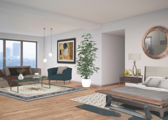 Modern living room & bedroom Design Rendering