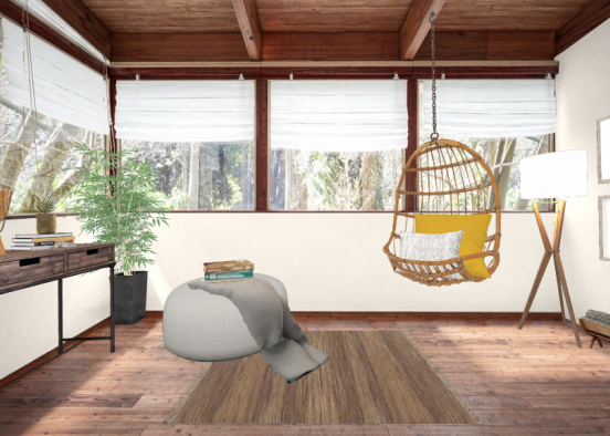 Natural Wood Seating Area Design Rendering
