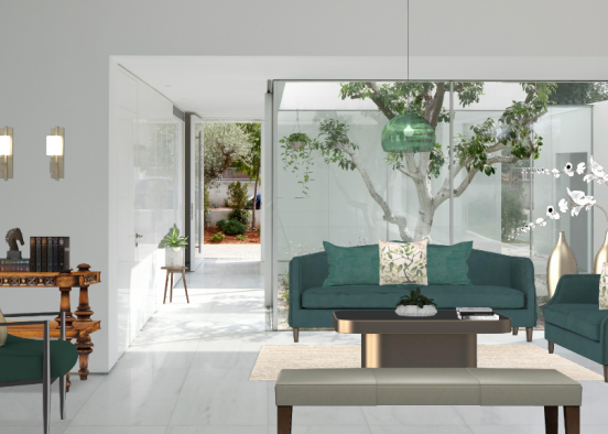 Sala de estar verde  Design Rendering